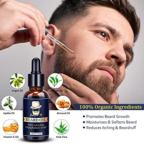 Beard Kit for Men Gifts - Beard Care Kit Gifts Set with Beard Oil, Beard Balm, Beard Brush & Comb, Scissors - Men Gifts for Men Dad Husband Grandpa Brother Boyfriend - Valentine's Day Gifts for Him