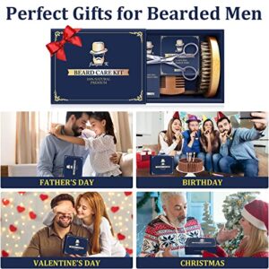 Beard Kit for Men Gifts - Beard Care Kit Gifts Set with Beard Oil, Beard Balm, Beard Brush & Comb, Scissors - Men Gifts for Men Dad Husband Grandpa Brother Boyfriend - Valentine's Day Gifts for Him