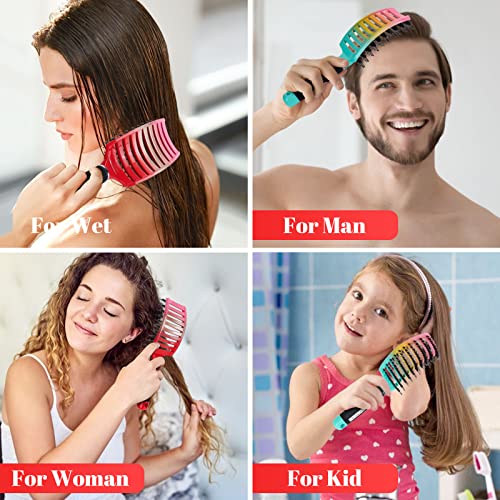 Boar Bristle Hair Brush 2 Pack, HIPPIH Wet & Dry No Pull Curved Vented Hair Brush, Styling Voremy Magical Brush Detangler for Kids & Men, Hairbrush for Women Can Adds Shine & Smooth Curly Thick Hair