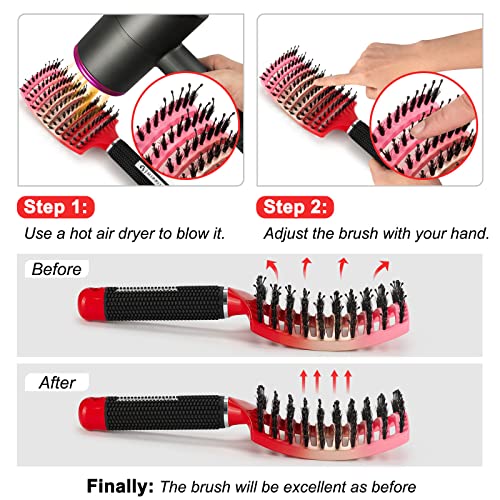 Boar Bristle Hair Brush 2 Pack, HIPPIH Wet & Dry No Pull Curved Vented Hair Brush, Styling Voremy Magical Brush Detangler for Kids & Men, Hairbrush for Women Can Adds Shine & Smooth Curly Thick Hair