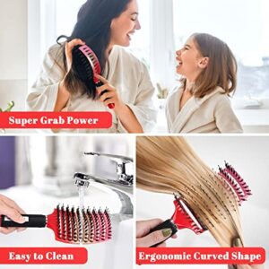 Boar Bristle Hair Brush 2 Pack, HIPPIH Wet & Dry No Pull Curved Vented Hair Brush, Styling Voremy Magical Brush Detangler for Kids & Men, Hairbrush for Women Can Adds Shine & Smooth Curly Thick Hair