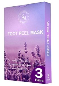 foot peel mask by c&m goods co, callus remover for feet 3 pack of foot exfoliator peeling mask, repairs cracked heels, dead skin, baby soft smooth touch feet, foot callus remover for men and women