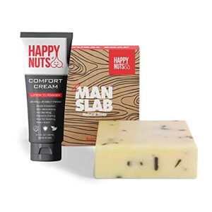 happy nuts bundle – one tube of happy nuts sweat defense and odor control – comfort cream lotion for men and one bar of happy nuts man slab bar soap – natural men’s bar soap for men with cedarwood