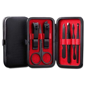 nail clippers set manicure set black stainless steel fingernails & toenails clippers eyebrow tweezer & scissor 7 pcs nail clippers cutter for men and women