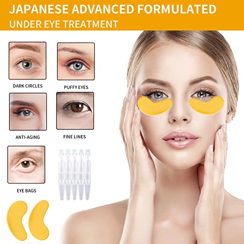 24K Gold Under Eye Patches for Puffy Eyes Treatment 18 Pairs w/Serum Vials, Under Eye Masks for Dark Circles and Puffiness, Eye Gel Pads w/Caffeine, Vitamins for Under Eye Bags Treatment