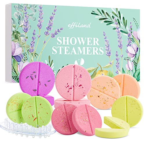 Effiland Aromatherapy Shower Steamers Set, 12-Pack Shower Bombs with Essential Oils,Perfect Bath Gift for Women and Men Relaxing, Girl Gift Valentine's Day Gift Shower Set