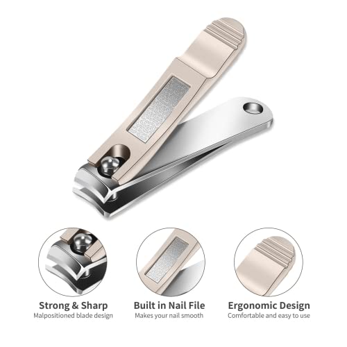 Eryu Nail Clippers Set (5Pcs), Stainless Steel Fingernail Clippers for Men & Women, with Leather Portable Travel Case, Professional Fingernail & Toenail Clippers for Thick Nails - Dad & Mom Gifts