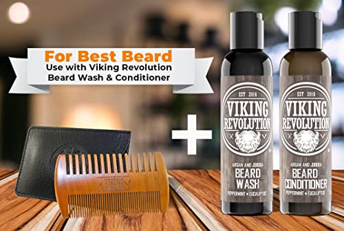 Wooden Beard Comb & Case, Dual Action Fine & Coarse Teeth, Perfect for use with Balms and Oils, Top Pocket Comb for Beards & Mustaches by Viking Revolution