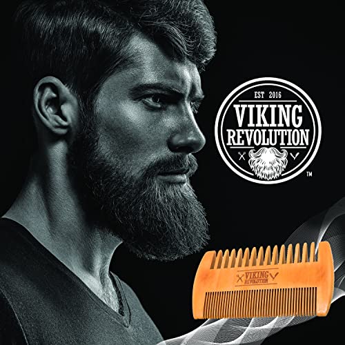 Wooden Beard Comb & Case, Dual Action Fine & Coarse Teeth, Perfect for use with Balms and Oils, Top Pocket Comb for Beards & Mustaches by Viking Revolution