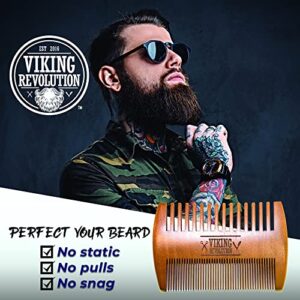 Wooden Beard Comb & Case, Dual Action Fine & Coarse Teeth, Perfect for use with Balms and Oils, Top Pocket Comb for Beards & Mustaches by Viking Revolution