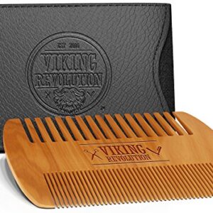 Wooden Beard Comb & Case, Dual Action Fine & Coarse Teeth, Perfect for use with Balms and Oils, Top Pocket Comb for Beards & Mustaches by Viking Revolution