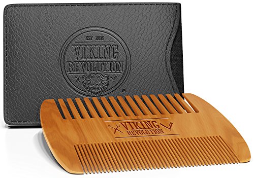 Wooden Beard Comb & Case, Dual Action Fine & Coarse Teeth, Perfect for use with Balms and Oils, Top Pocket Comb for Beards & Mustaches by Viking Revolution