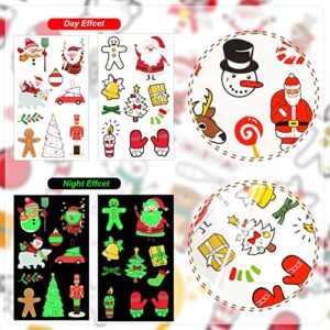 Qpout 10 Sheets Christmas Temporary Tattoos Luminous Christmas Tattoos Stickers Stocking Gift Stuffers for Kids Girls Boys Xmas Eve Christmas Party Favors Supplies Decorations