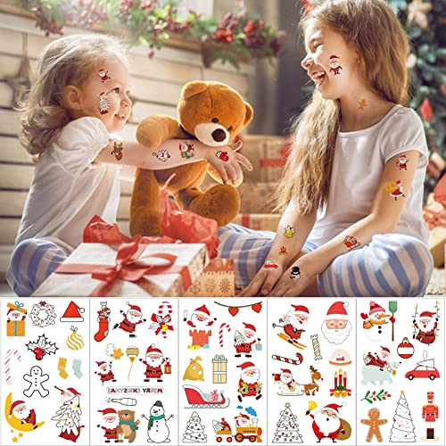 Qpout 10 Sheets Christmas Temporary Tattoos Luminous Christmas Tattoos Stickers Stocking Gift Stuffers for Kids Girls Boys Xmas Eve Christmas Party Favors Supplies Decorations