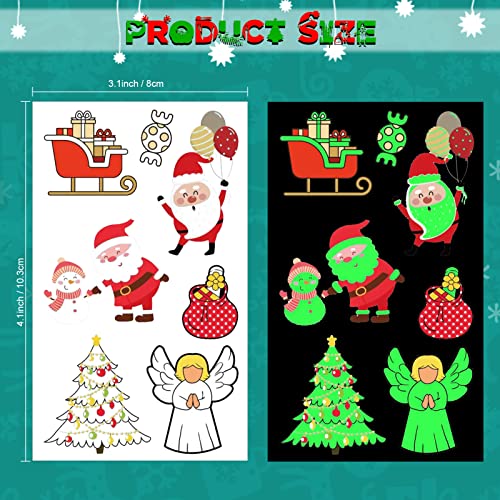 Qpout 10 Sheets Christmas Temporary Tattoos Luminous Christmas Tattoos Stickers Stocking Gift Stuffers for Kids Girls Boys Xmas Eve Christmas Party Favors Supplies Decorations