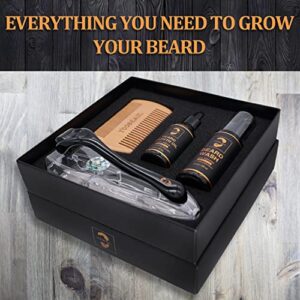 YOOBEAUL Beard Growth Kit, Derma Roller for Beard Growth, Biotin Beard Growth Oil for Patchy Beard, Beard Wash, Wooden Beard Comb, Beard Kit, Stocking Stuffers Birthday Gifts for Fathers Dad Men Him