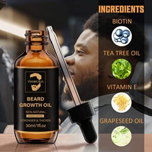 YOOBEAUL Beard Growth Kit, Derma Roller for Beard Growth, Biotin Beard Growth Oil for Patchy Beard, Beard Wash, Wooden Beard Comb, Beard Kit, Stocking Stuffers Birthday Gifts for Fathers Dad Men Him