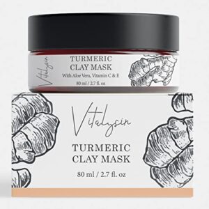 vitalysin turmeric vitamin c clay mask with aloe vera and vitamin e – fades dark spots, evens skin tone, invigorates and brightens dull skin