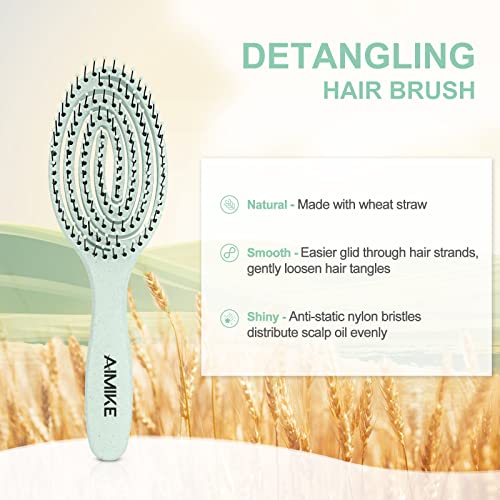 AIMIKE Detangling Hair Brush, Vented Detangler Brush for Curly, Thick & Knotted Hair, No Pull Detangling Brush w/ Flex Soft Bristles, Glide Through Tangles for Women, Kids, Men, Wet & Dry Hair- Green