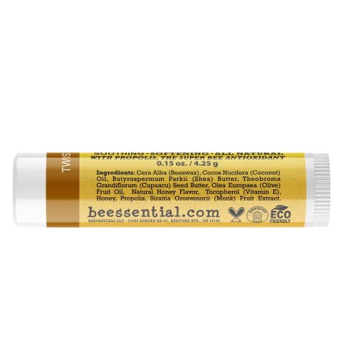 Beessential All Natural Lip Balm, Honey, 4 Pack | For Dry and Chapped Lips, Great For Men, Women, and Children, Moisturizing Beeswax, Coconut, Shea and Cupuacu Butter