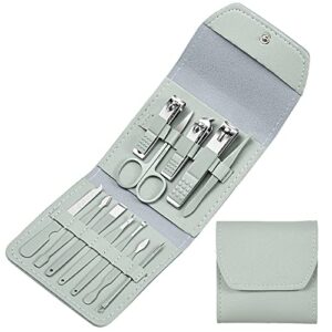 zzzrcgs manucure pedicure set for women nail kit manicure nail tool set nail products travel nail clippers mani pedi kit at home manicure kit nail clipper set 12 in 1 leather bag (matcha green)