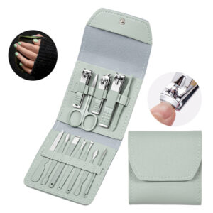 ZZZRCGS manucure pedicure set for women nail kit manicure nail tool set nail products travel nail clippers mani pedi kit at home manicure kit nail clipper set 12 in 1 leather bag (Matcha green)