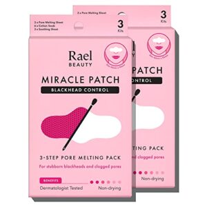 rael miracle patch melting pack – blackhead control, 3 steps kit, pore melting and soothing sheets for nose, sebum removing cotton swabs, dermatologist tested (2 pack)