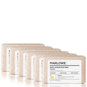 marlowe. no. 102 men’s body scrub soap 7 oz | warm santal scent | best exfoliating bar for men | made with natural ingredients | green tea extract | 6-pack