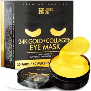 under eye patches – 24k gold under eye mask for puffy eyes, dark circles, eye bags, puffiness, wrinkles, with collagen – anti aging skincare eye patch treatment masks – hydrating golden under eye gel pads