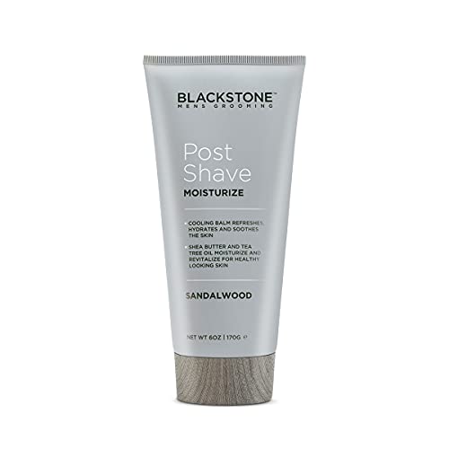 Blackstone Men's Grooming Post Shave Moisturizer with Tea Tree Oil, Shea Butter, Vitamin E, & Aloe | Soothing & Cooling - Sandalwood (6 ounces)