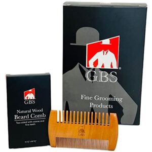 g.b.s 2-sided beard comb natural wood durable. anti-static pocket comb fine toothed great for balm oil wax soften tame style multi purpose curly, thin, thick & mustache