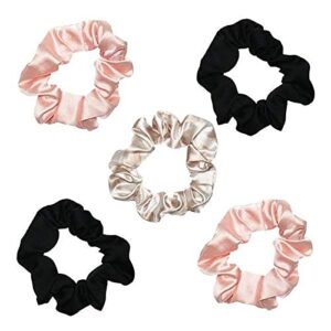 kitsch satin hair scrunchies for women – softer than silk scrunchies for hair | satin scrunchies for girls & stylish satin hair ties for women | cute satin hair scrunchie for styling, 5 pack (assorted)