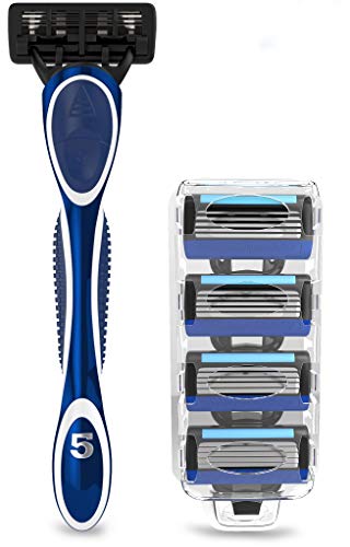 5 Blade Razors for Men with Dual Lubrication and Precision Trimmer Men's Shaving Razor with 4 Cartridge Refills
