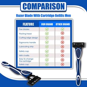 5 Blade Razors for Men with Dual Lubrication and Precision Trimmer Men's Shaving Razor with 4 Cartridge Refills