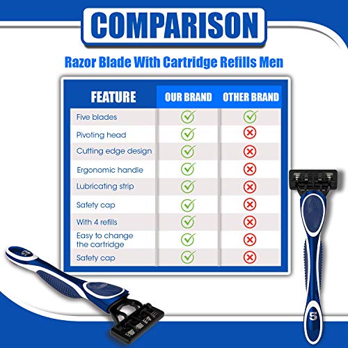 5 Blade Razors for Men with Dual Lubrication and Precision Trimmer Men's Shaving Razor with 4 Cartridge Refills