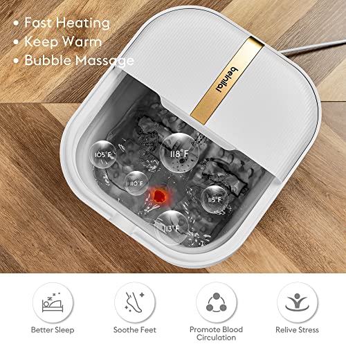 Beinilai Foot Spa, Collapsible Foot Bath Spa with Heat and Bubble Massage,Feet Soaking Tub with Vibration,2 Massage Rollers, Raised Nodes & Red Light,Pedicure Foot Spa Soak with Foot File (White)
