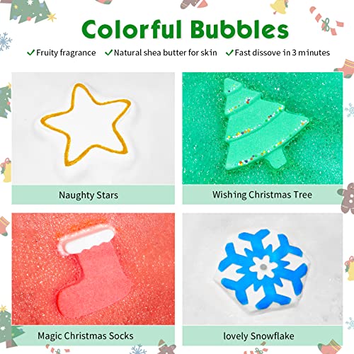 Christmas Bath Bombs for Kids, Christmas Gift Set Bath Bombs for Boys and Girls with Santa Snowflake Christmas Sock Star, 4-Pack Set in a Gift Box Christmas Stocking Stuffer Bubble Bath Bath Bomb Set