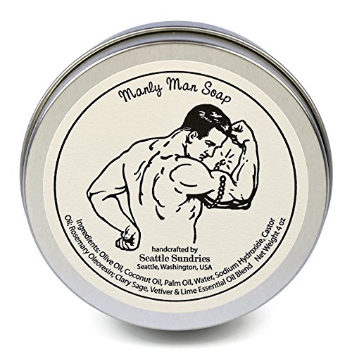 Seattle Sundries | Manly Man Soap Bar - 1 (4oz) Handmade Natural Mens Bar Soap in a Low Waste Gift Tin, Classic Masculine Scent - Spouse Gift for Him