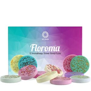 floroma aromatherapy shower steamers – variety set of 12x shower bombs with essential oils for relaxation. shower bomb melts for women who has everything. shower steamer tablets (fizzies) for home spa