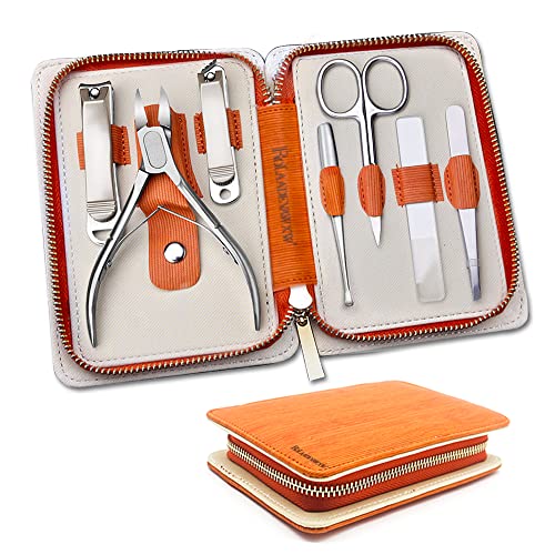 Manicure Set ,Pedicure kit Including ingrown Nail Scissors, Nail Clipper kit,Stainless Steel Trim Nail kit with Gift Packing Box, Gift for Parents Husband and Friends(Tropical Orange）