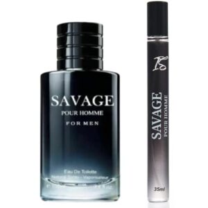 INSPIRE SCENTS Savage + Savage Travel Spray Cologne for Men, Eau De Toilette, Savage Parfum 3.4oz Fluid Ounce/100ml & Travel Spray 35ml (Pack of 2)