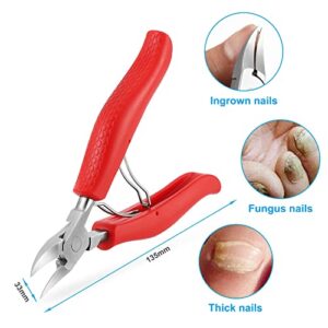 Nail Clipper for Ingrown and Thick Nail, Stainless Steel Sharp Curved Blades & Anti-Slip Handle, Professional Nail Cutter for Men, Women and Seniors (Red),10-in-1