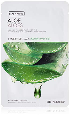 The Face Shop Real Nature Face Mask | Hydrates & Soothes Sensitive Skin, Great for Skin Damaged by Sun Burn | K Beauty Facial Skincare for Oily & Dry Skin | Aloe Vera, K-Beauty