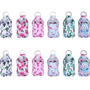 24 Pieces Travel Bottle Keychain Holder Set, 12 Pcs 30ml Empty Plastic Bottle 12 Pcs Colorful Keychain Holders, for Soap, Lotion, and Liquids, Kids Men Women Flip Cap Reusable Beauty Bottle