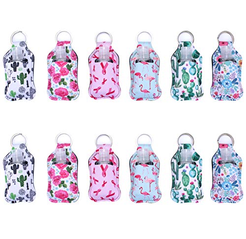 24 Pieces Travel Bottle Keychain Holder Set, 12 Pcs 30ml Empty Plastic Bottle 12 Pcs Colorful Keychain Holders, for Soap, Lotion, and Liquids, Kids Men Women Flip Cap Reusable Beauty Bottle