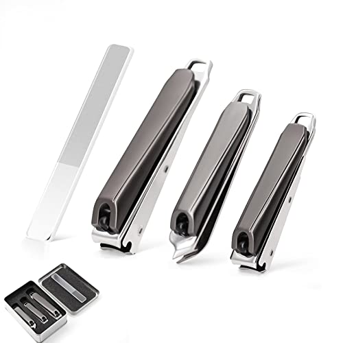 Moosec 3 pcs Nail Clippers Set Stainless Steel Nail Clippers & Slant EDG Toenail Clipper Cutter for Men and Women, Ultra Sharp Sturdy Nail Clipper for Thick Nails with Case