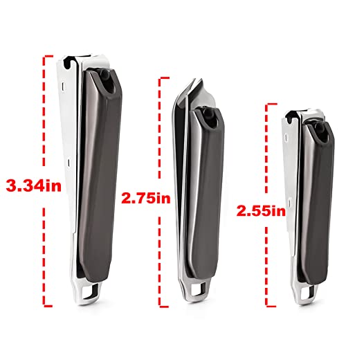 Moosec 3 pcs Nail Clippers Set Stainless Steel Nail Clippers & Slant EDG Toenail Clipper Cutter for Men and Women, Ultra Sharp Sturdy Nail Clipper for Thick Nails with Case