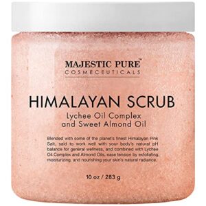 majestic pure himalayan salt body scrub with lychee oil, exfoliating salt scrub to exfoliate & moisturize skin, deep cleansing – 10 oz