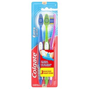 colgate extra clean toothbrush, soft toothbrush for adults, 3 count (pack of 1)