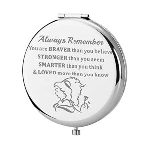 keychin beauty beast movie pocket mirror princess belle fans gifts always remember you are braver stronger smarter than you think compact makeup mirror for women girls teenagers (beauty beast mirror)